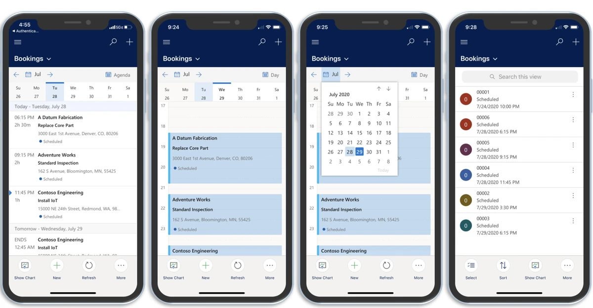 Field Service booking calendar on a mobile device