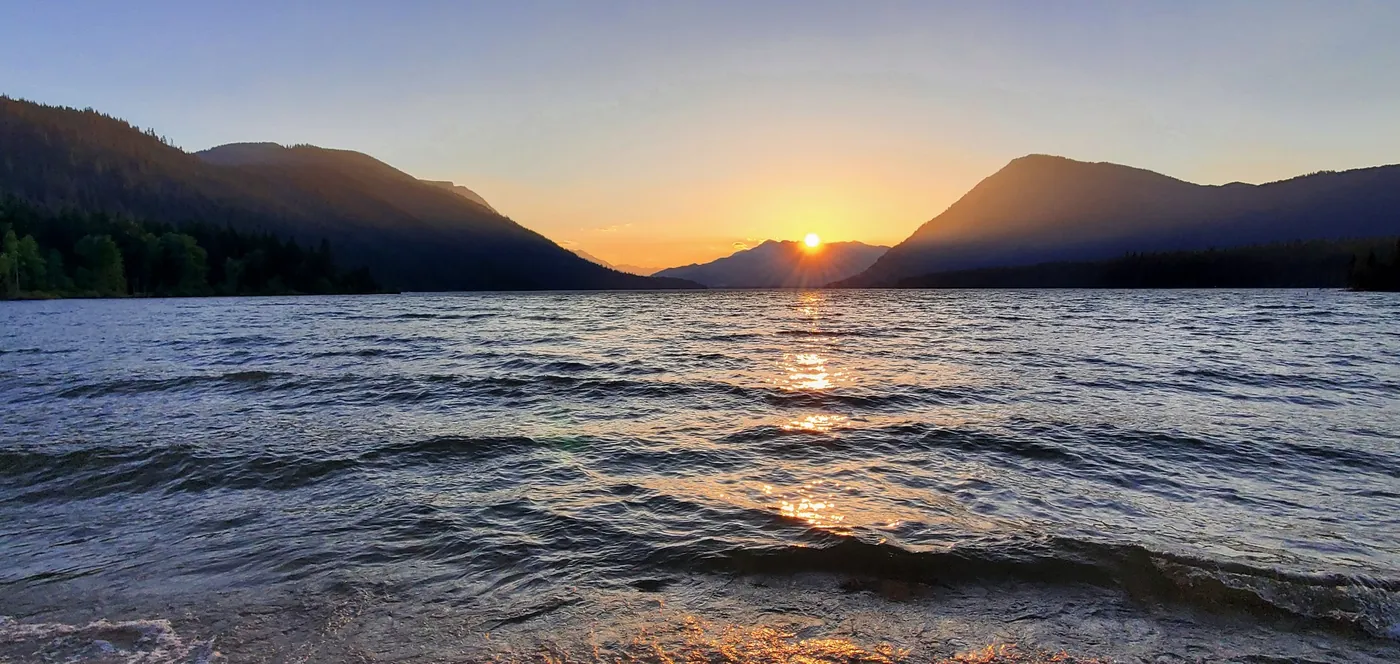 Sunset over a mountain lake